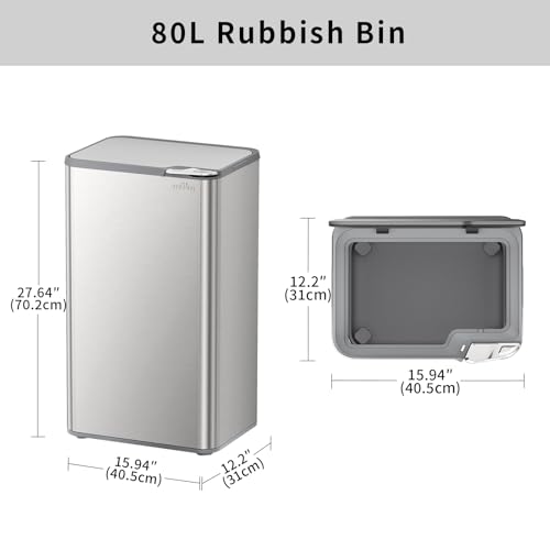 Detalle de mVm Kitchen Bin 80L: Stainless Steel Push Top Waste Bin with Odour Seal