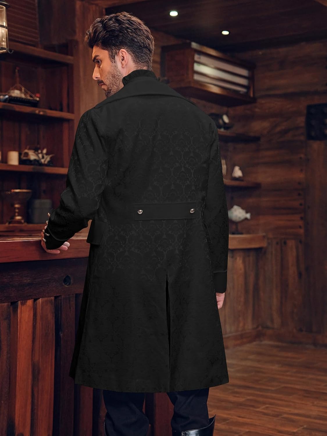 Detalle de Men's Steampunk Tailcoat Jacket in Jacquard Fabric