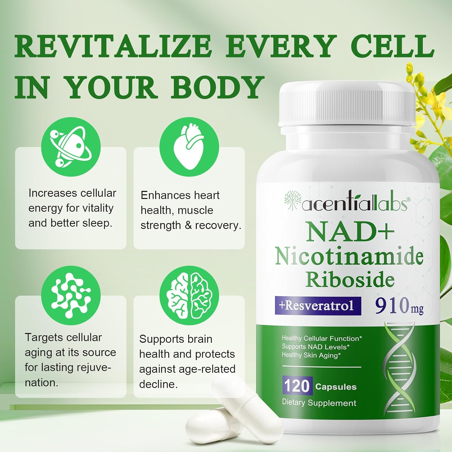 Detalle 2 de NAD+ Liposomale Kapseln mit Resveratrol & Quercetin – NAD Booster 910 mg, 120 Stück, vegan