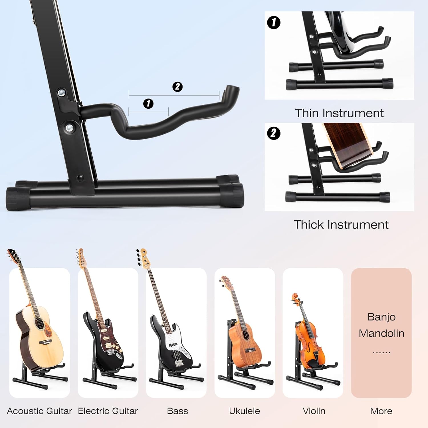 Detalle de LINRAX FS1 Klappbarer Gitarrenständer mit A-Rahmen aus Metall – Universal für viele Saiteninstrumente