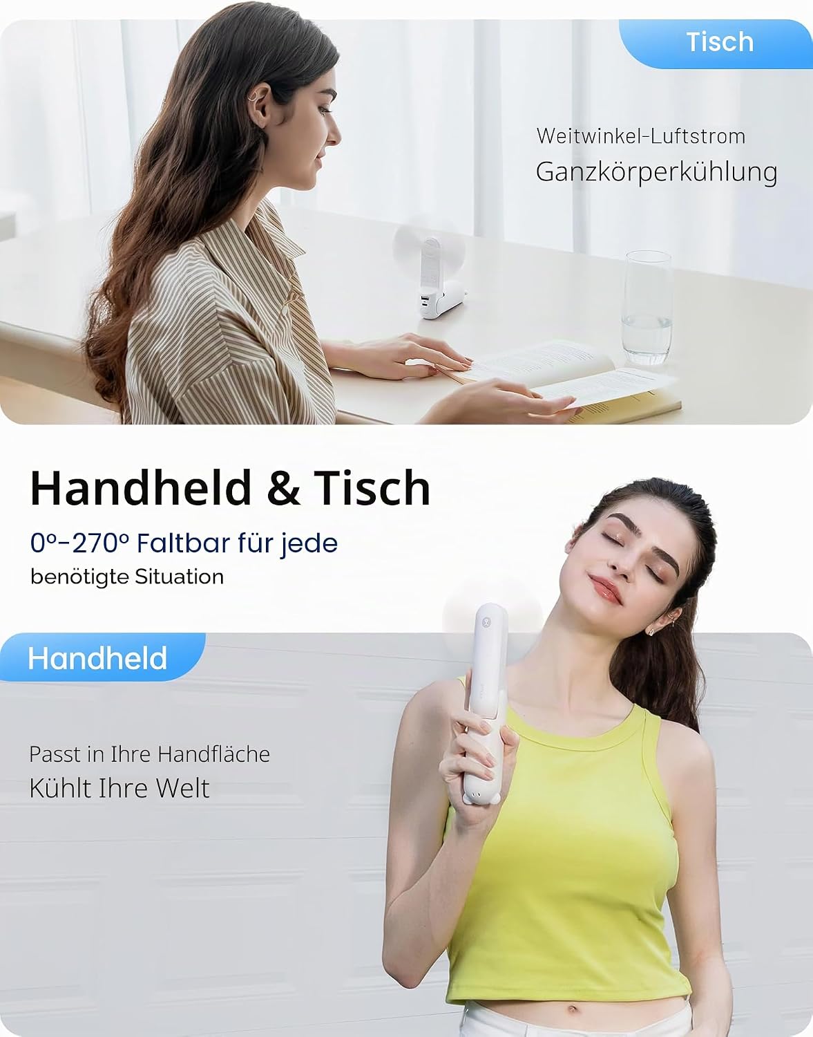 Thumbnail 3 de JISULIFE Handventilator 3 in 1 – kompakter USB-Akkuventilator mit Powerbank und Taschenlampe