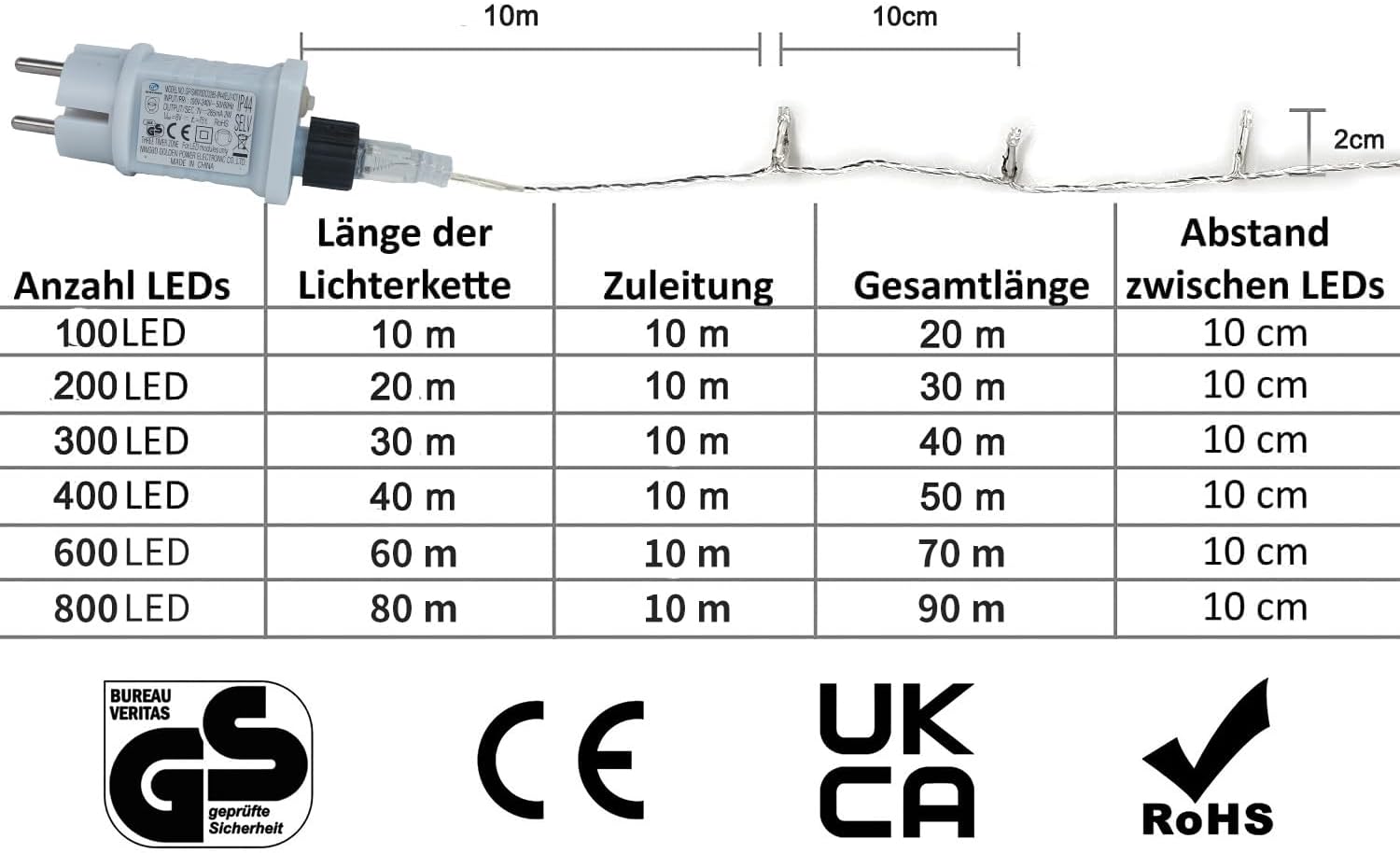 Detalle 2 de Gresonic SXL0009 LED-ljusslinga med 200 varmvita LED-lampor, dimbar i 8 lägen