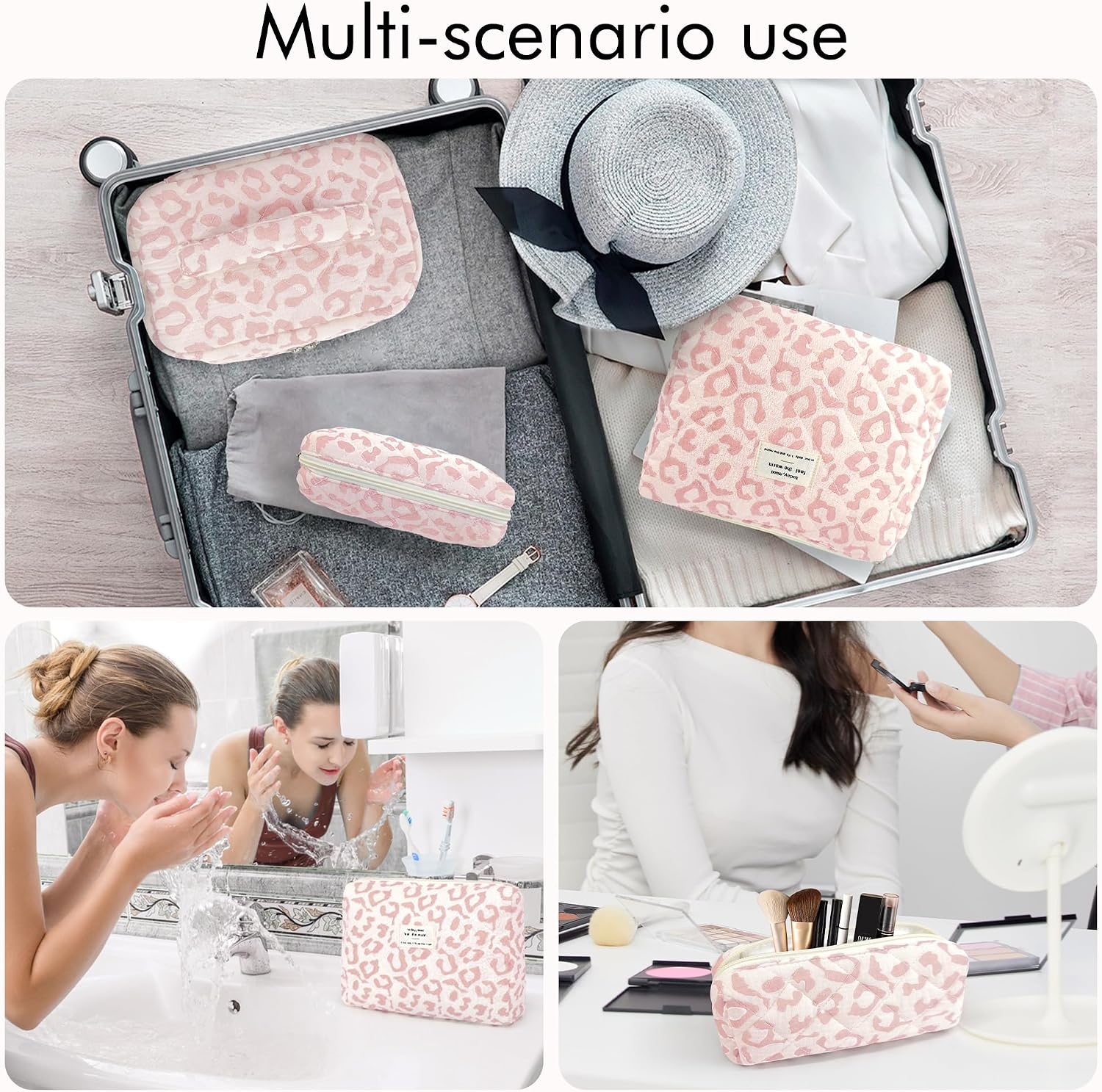 Thumbnail 6 de YMIFEEY 3er Kosmetiktasche Set Rosa Leopard – Groß, Mittel und Klein aus Baumwollfaser