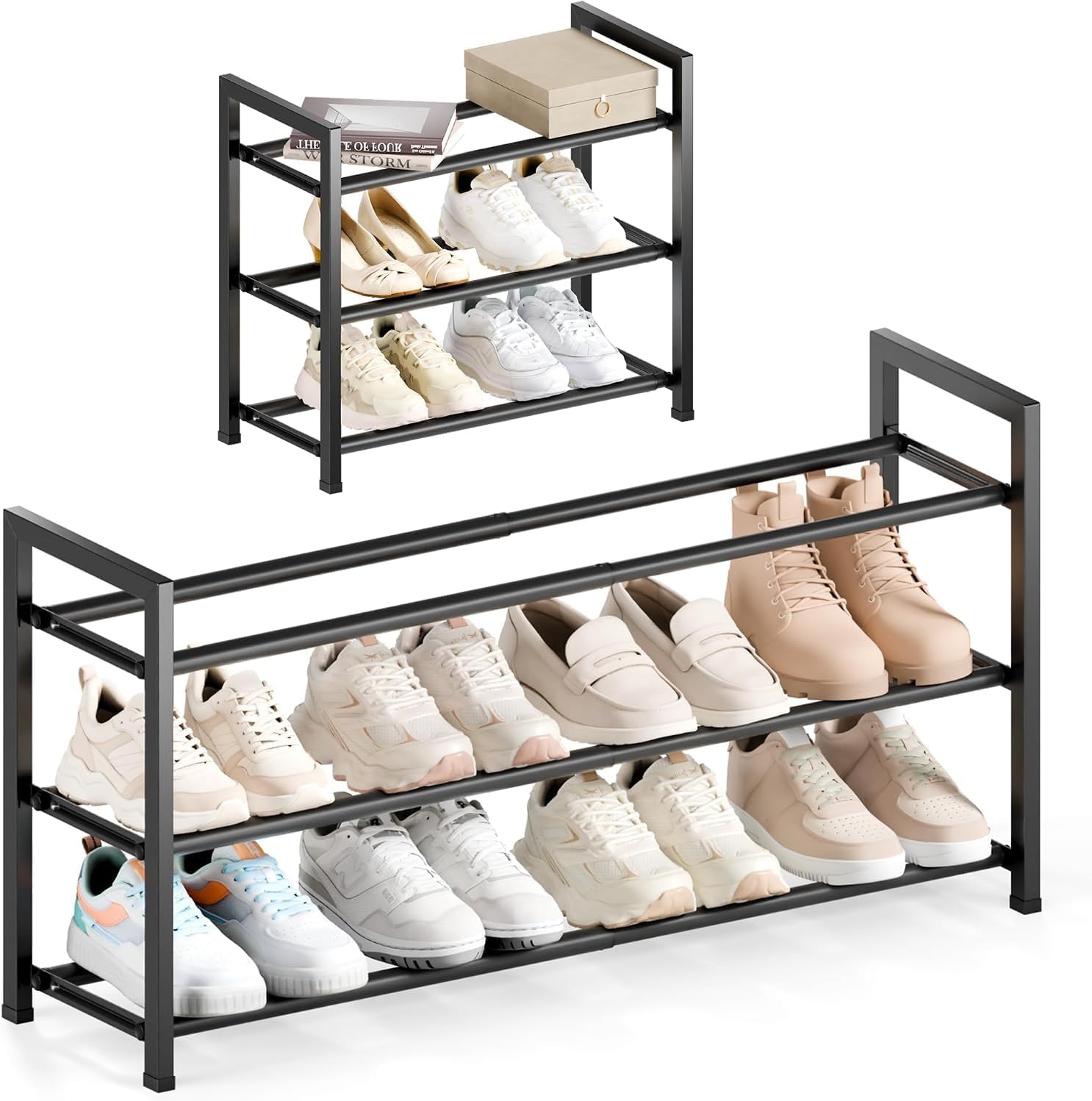 Detalle de Bumusty 3-Tier Expandable Shoe Rack 18โ33" ๐ช