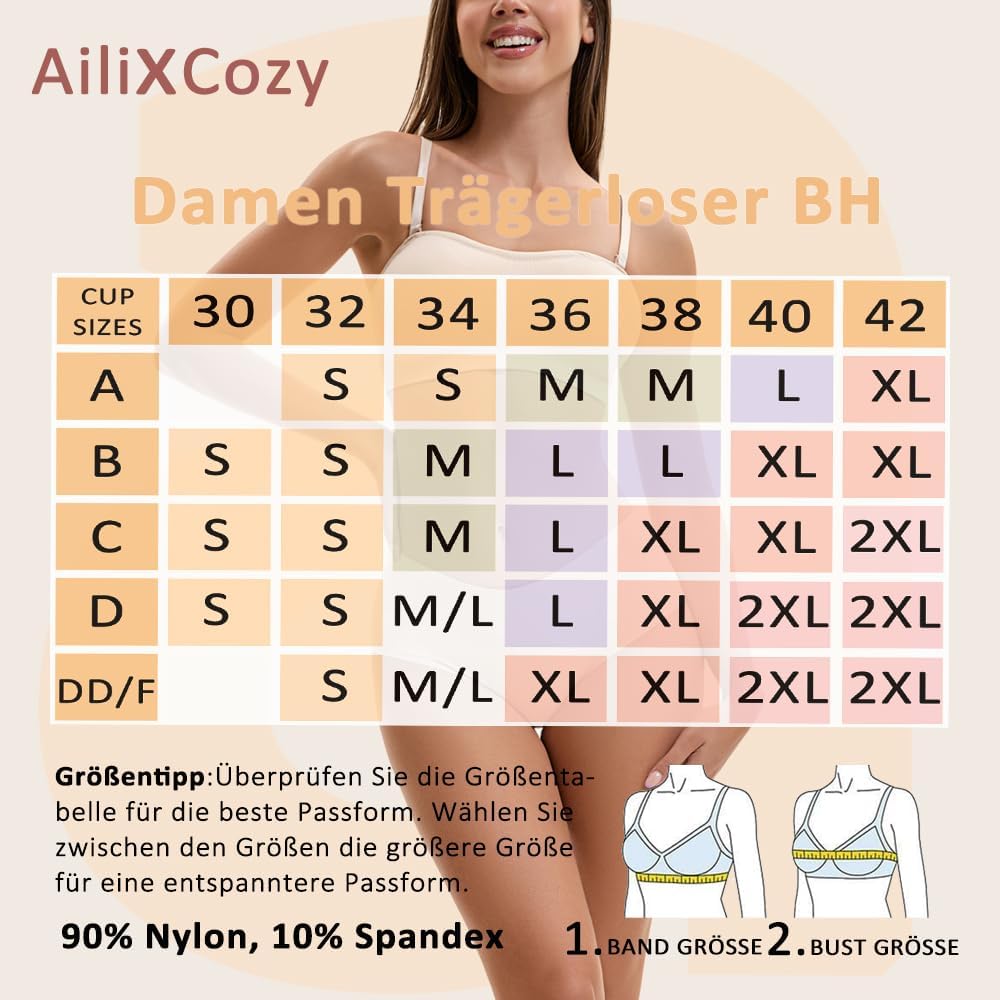 Thumbnail 4 de Damen Bandeau BH Push Up Ohne Bügel von Ailixcozy – Trägerlos, rutschfest, nahtlos, Große Größen