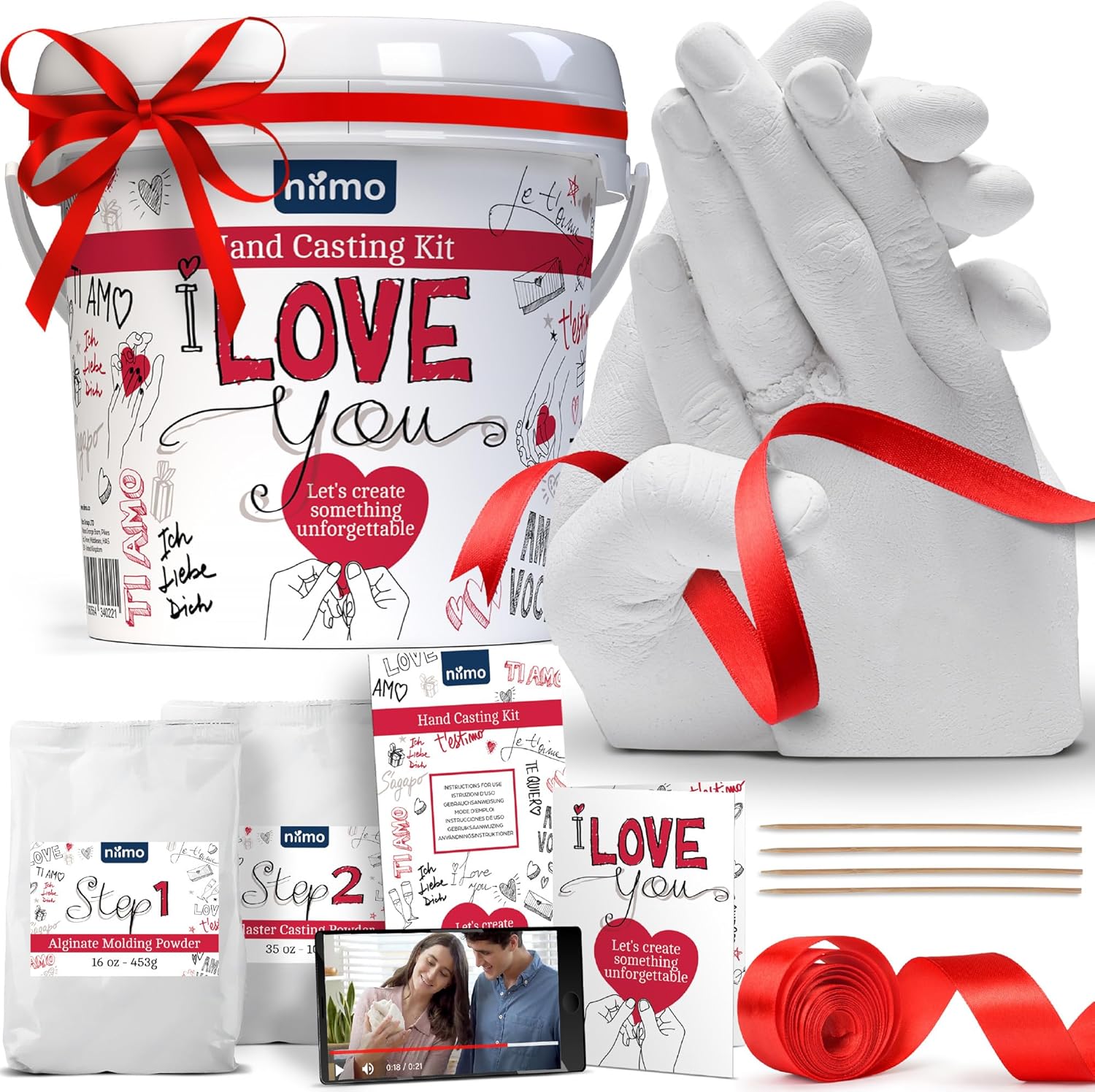 Detalle de Niimo Kit Calco Mani Coppia 'I love you' – Algina e Gesso per Stampe 3D, Regalo Personalizzato