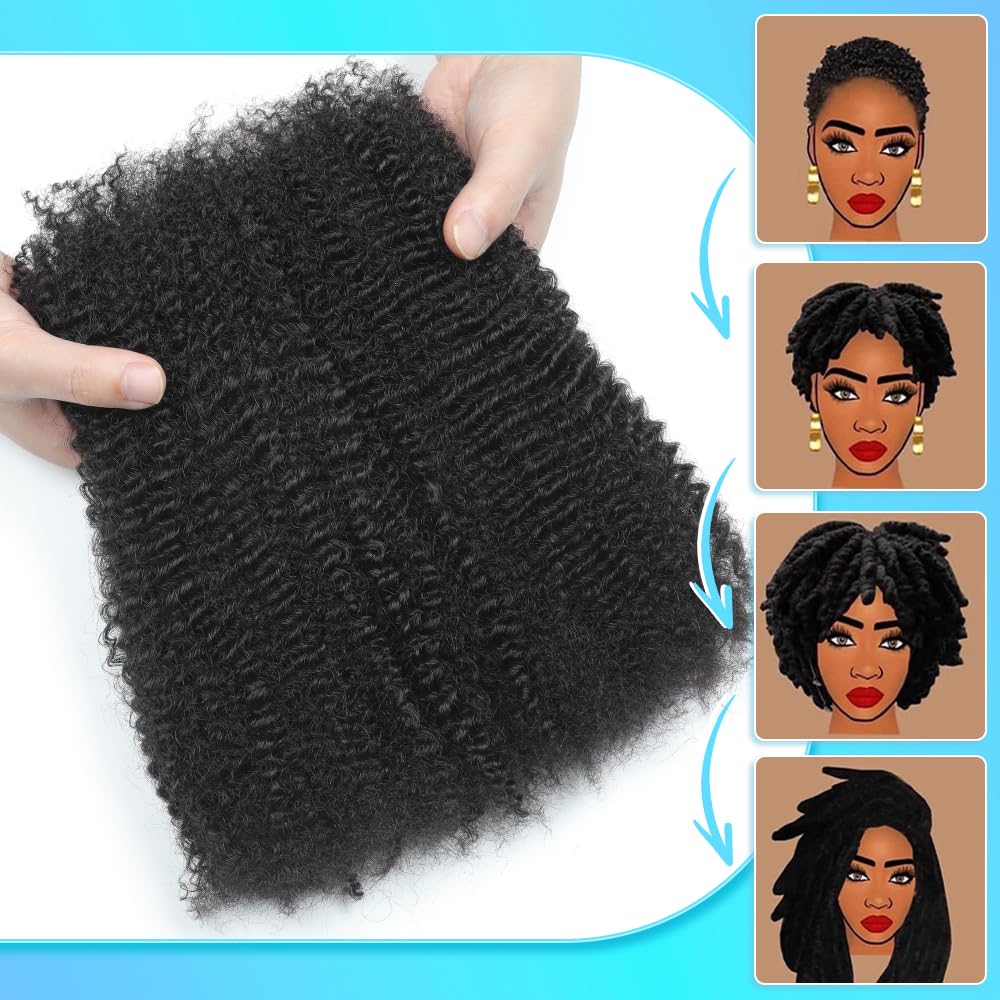 Thumbnail 4 de Renyarch Afro Kinkys Bulk Human Hair (16 inch, 4 bundles) for Spring Twists, Loc Repairs, and Braids