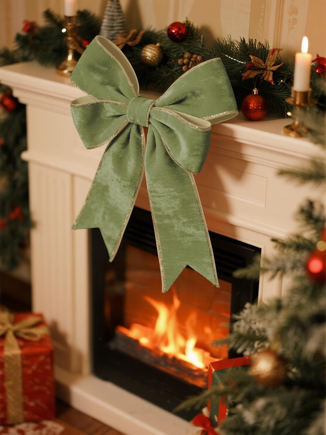 Detalle 2 de SIMISI RIBBON Olive Green Crushed Velvet Wired Ribbon, 2.5-Inch, 10 Yards