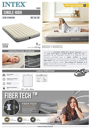 Thumbnail 7 de Intex 64102 Colchón hinchable 137x191x25 cm – Dura-Beam Standard con Fiber-Tech