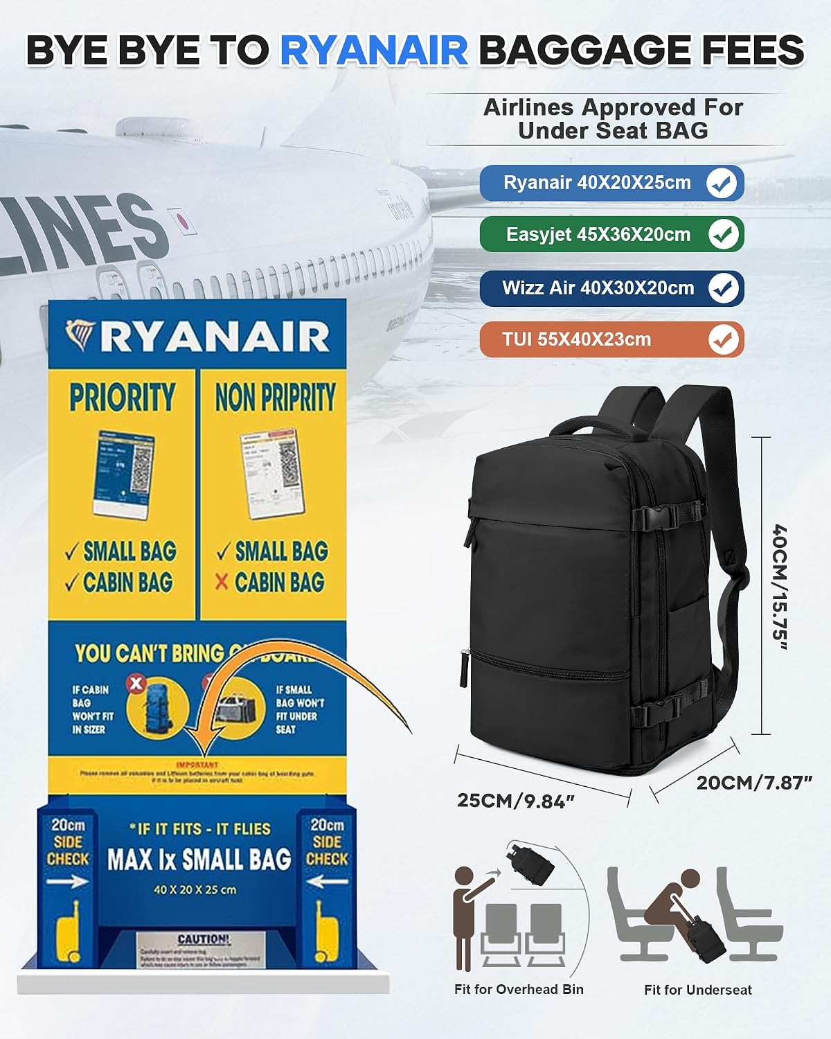 Detalle de Travel backpack cabin bag 40x30x20