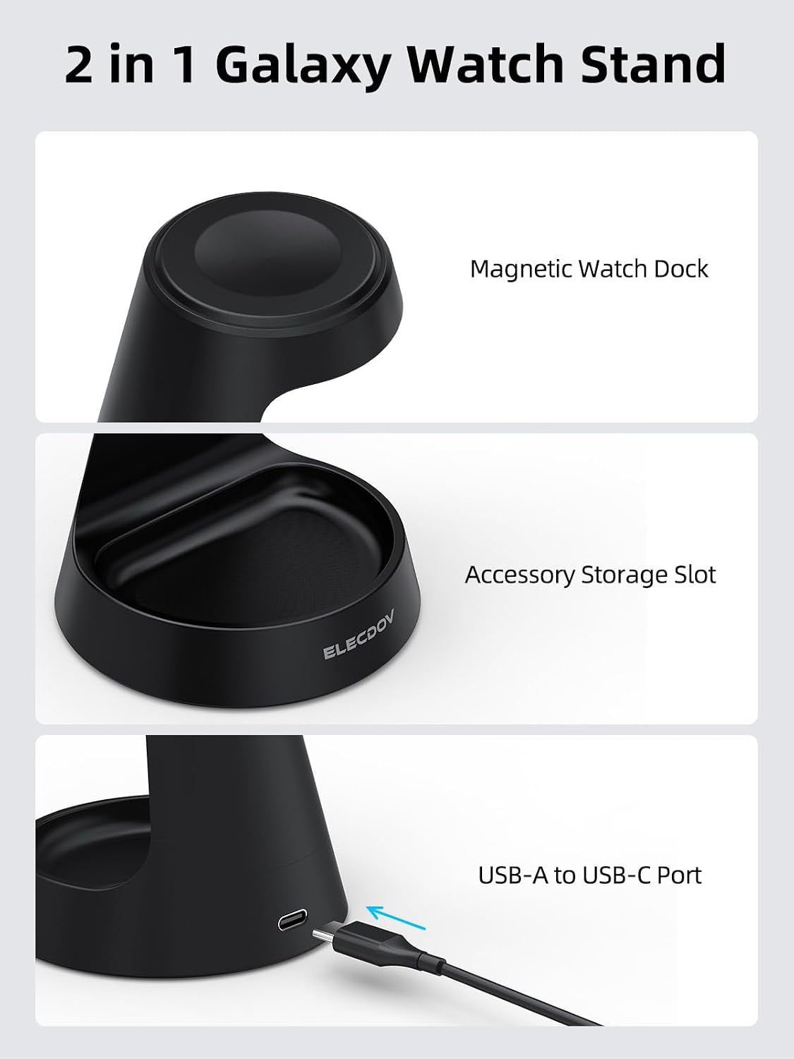 Detalle 2 de Watch Charger for Samsung Galaxy Watch: All-in-One Dock with Jewelry Tray