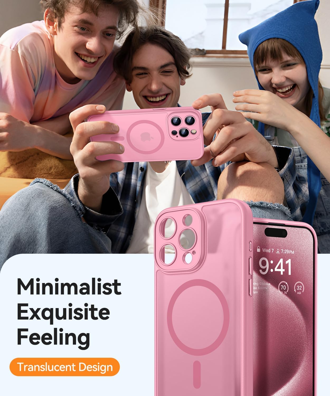 Thumbnail 6 de CANSHN Cover Magnetica per iPhone 15 Pro Max con Protezione Completa della Fotocamera, Custodia Traslucida Opaca 6,7" Rosa