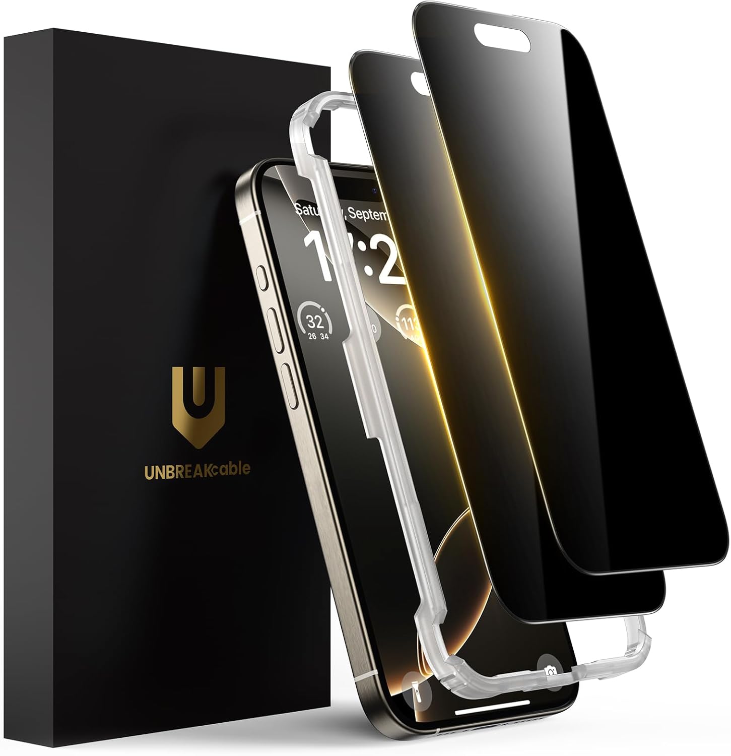 Detalle de UNBREAKcable iPhone 16 Pro Max privacy screen protector 28°