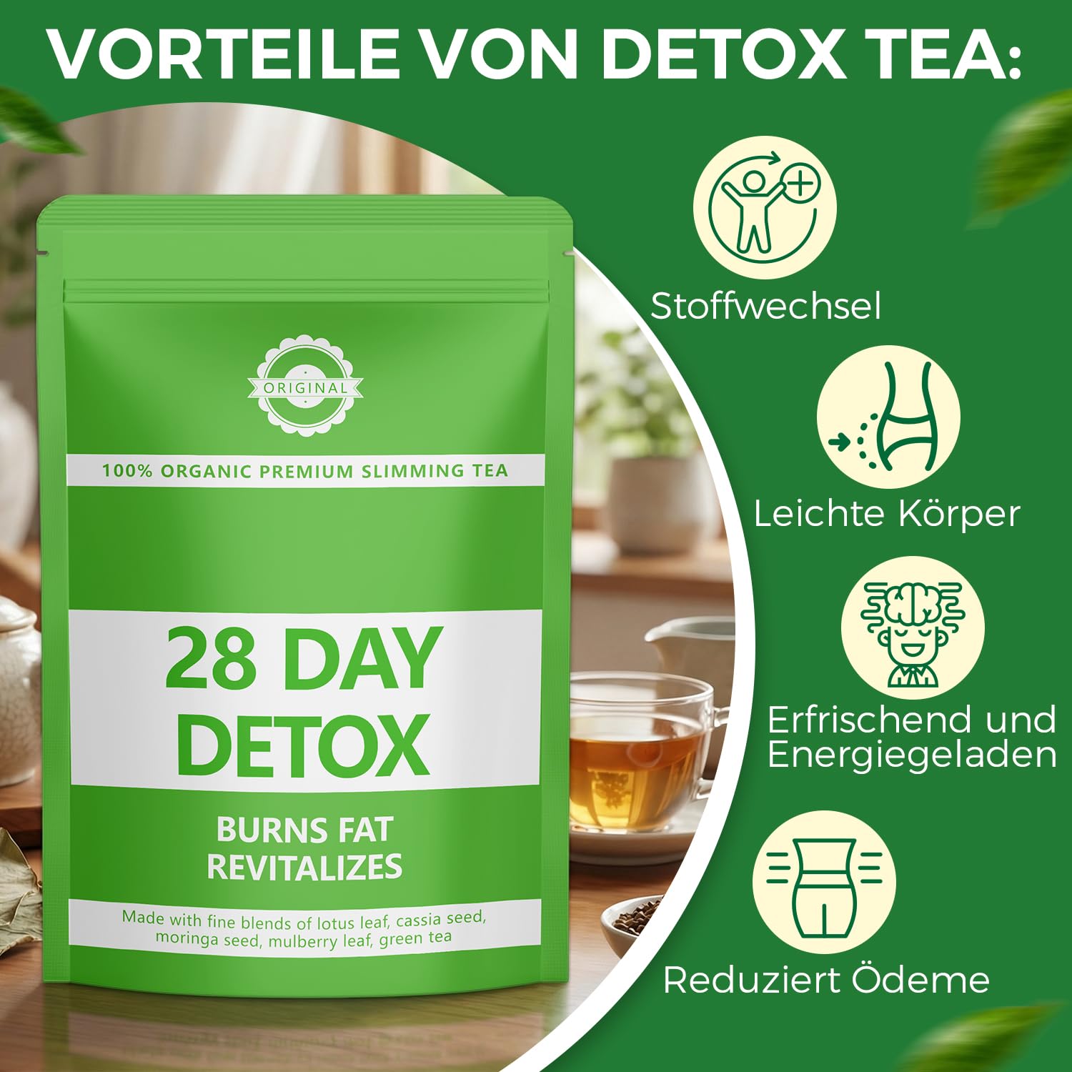 Thumbnail 2 de Detox Tee Zum Abnehmen – 28 Tage Kräutermischung mit Grüntee, Lotusblatt, Cassia & Moringa
