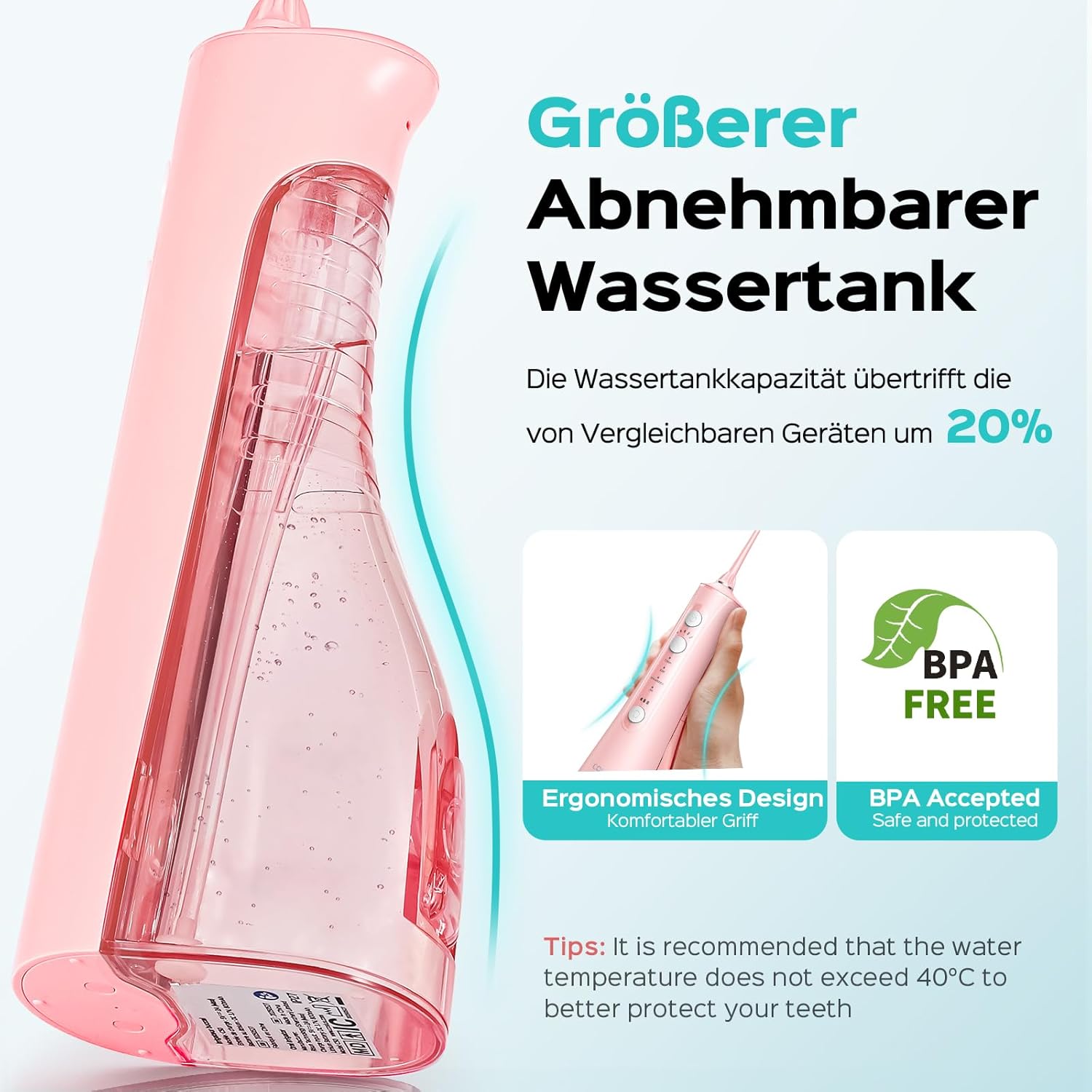 Thumbnail 5 de COSLUS C50 elektrische Munddusche kabellos mit 4 Modi, 20 Intensitäten, IPX7