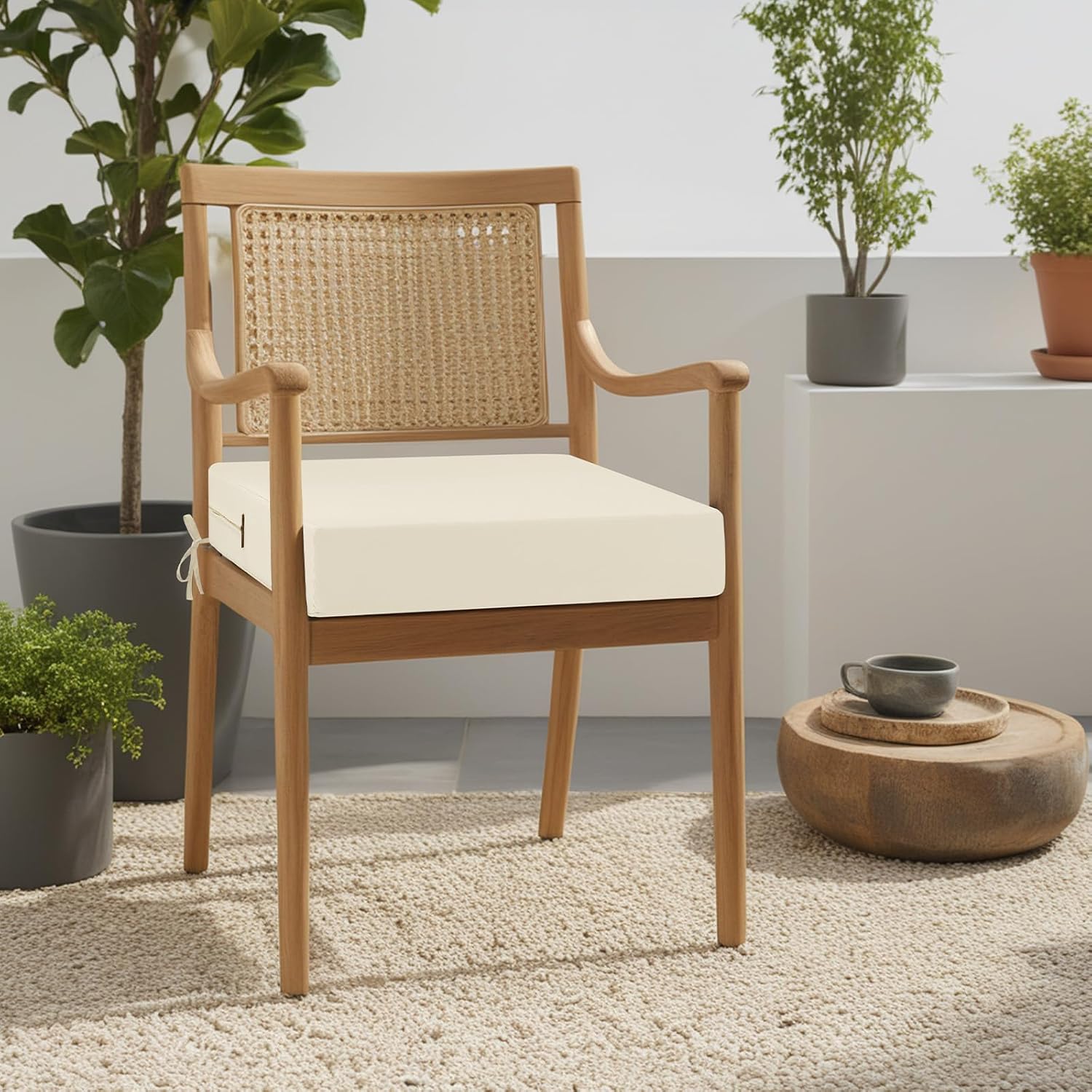 Detalle de PRIMEPATIO Outdoor Chair Seat Cushions Set of 2 – 40 x 40cm, 7cm Thick, Beige
