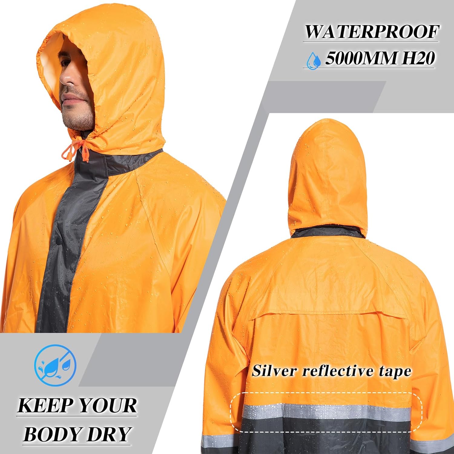 Thumbnail 3 de Crivce Men's Lightweight Waterproof Rain Suit: 2-Piece Jacket and Pants for Cycling, Hiking, Golf