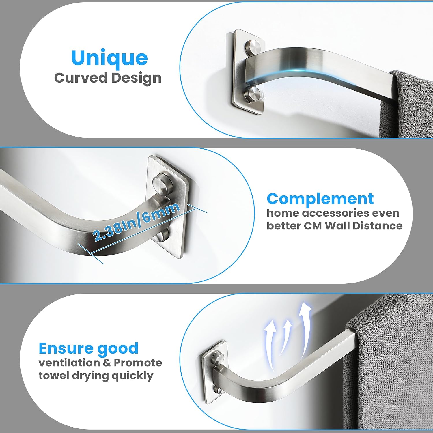 Detalle de Mooche Brushed Towel Rail Wall Mounted, 40cm