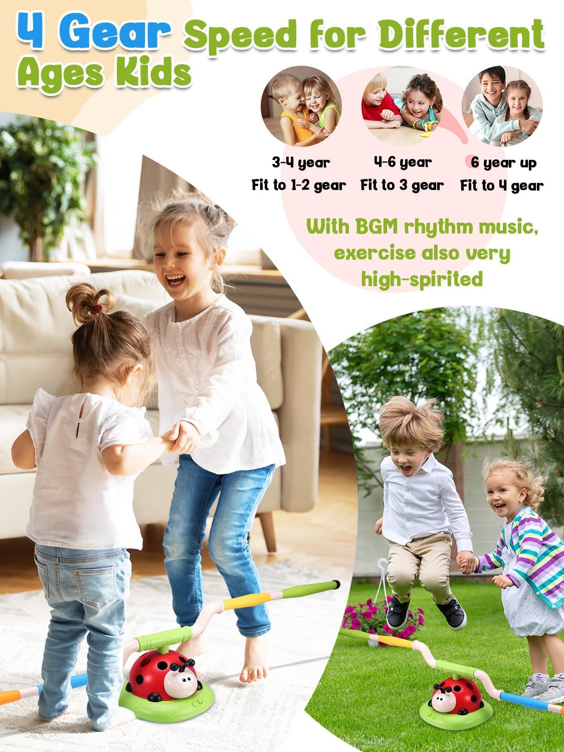 Detalle 1 de Kssvzz 3-in-1 Kids Musical Jump & Toss Ring Rocket Launcher (Ladybird Design) for Ages 3–12
