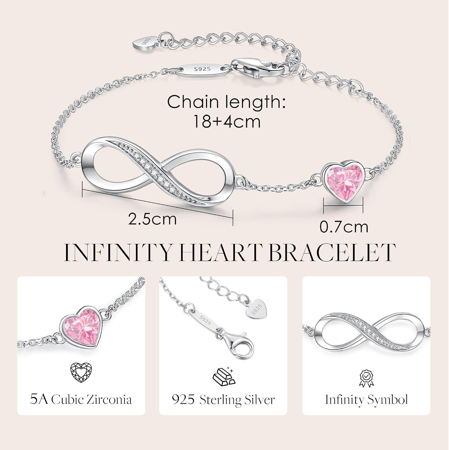 Thumbnail 4 de CDE Infinity Heart Birthstone Bracelet 925 Silver