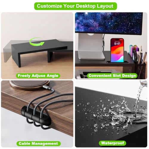 Detalle de Yirilan Adjustable Dual Monitor Riser with Phone Holder and Cable Management