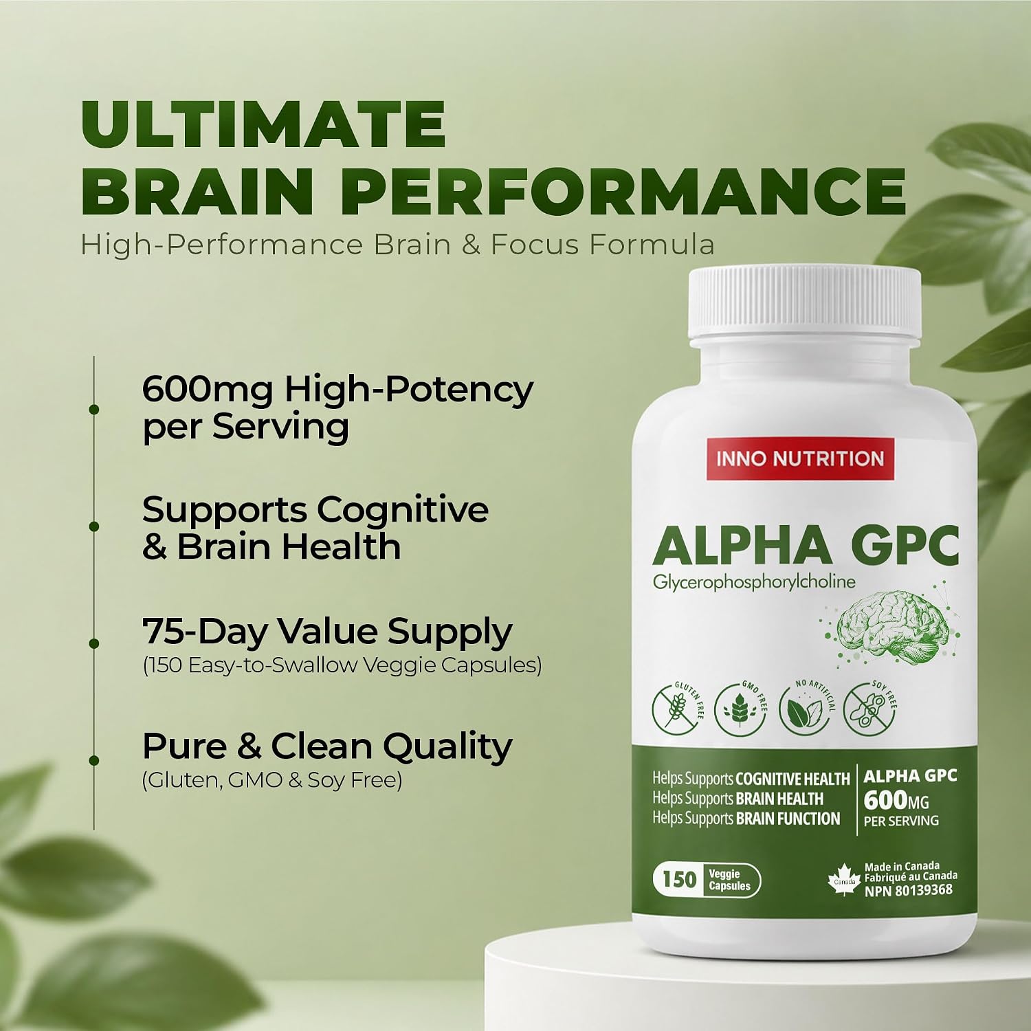 Detalle 2 de Inno Nutrition Life Research Alpha GPC 600 mg Capsules, 150 Count