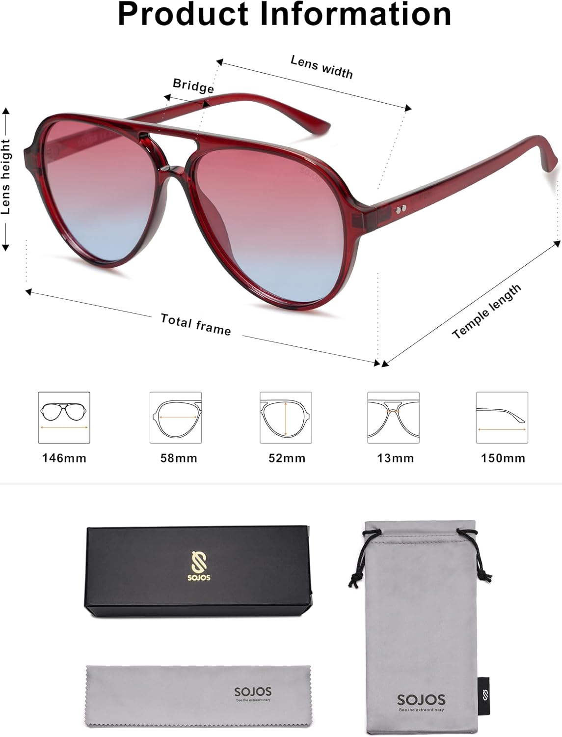 Detalle de SOJOS Polarized Aviator Sunglasses SJ2201