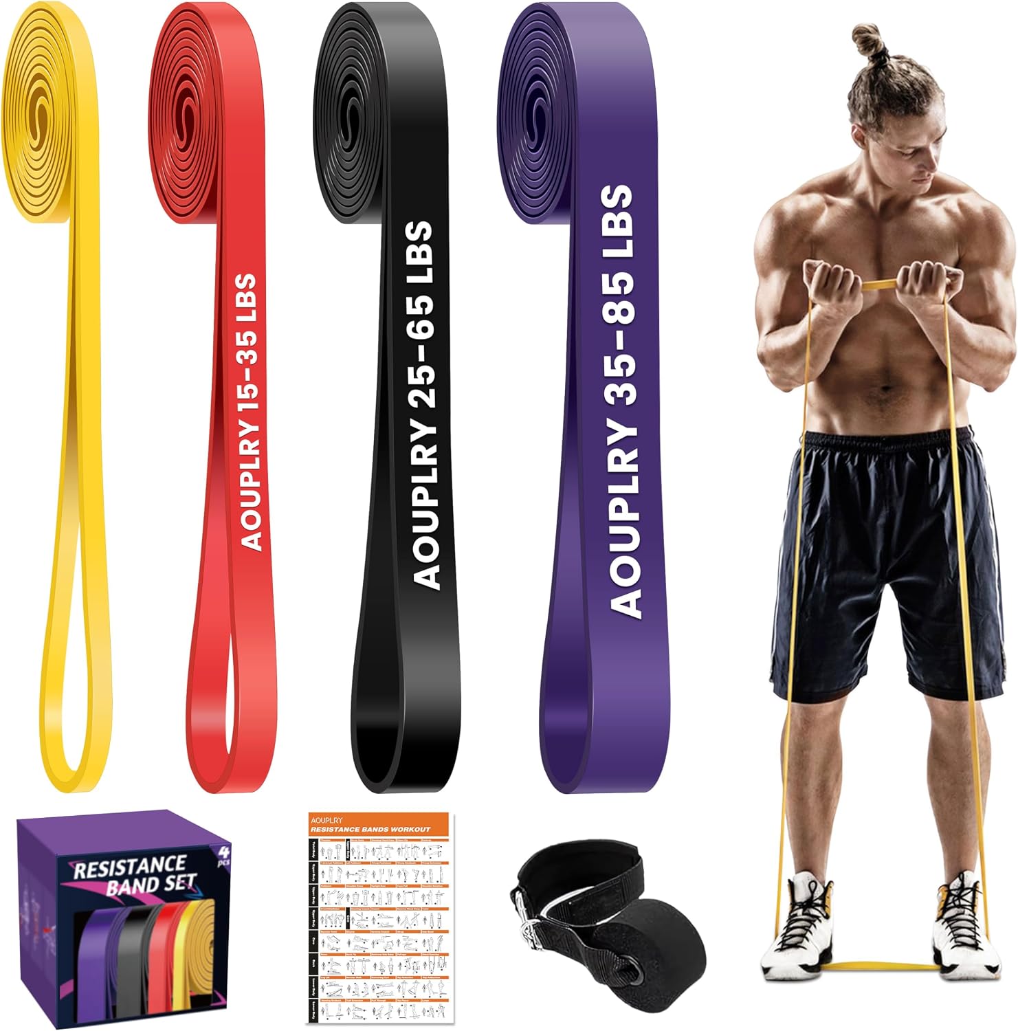 Detalle de Aouplry resistance bands set with door anchor (unisex) for strength, shaping and rehab
