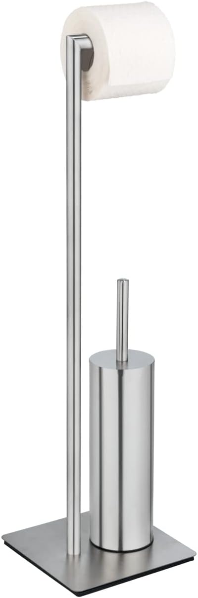 Detalle de WENKO Kit d'accessoires pour WC sur Pied Recco – Porte-brosse et distributeur papier en INOX satiné