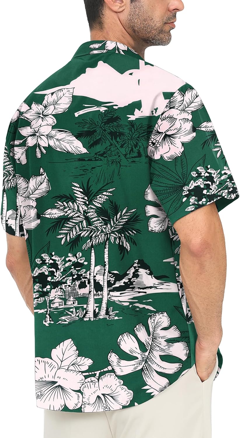 Detalle 2 de Chemise hawaïenne homme Gavliuu à manches courtes imprimé tropical, tissu léger et coupe décontractée