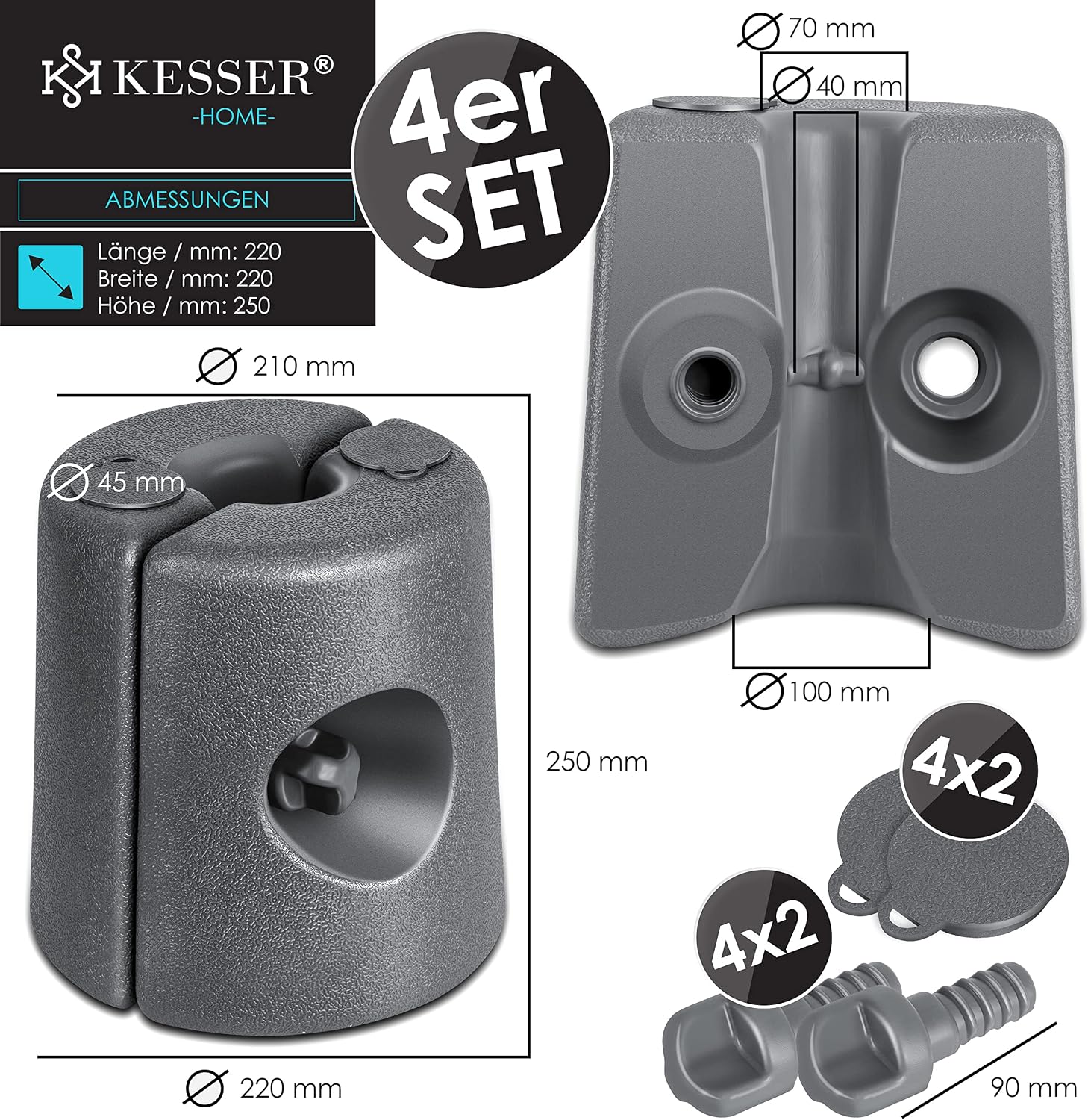 Thumbnail 6 de KESSER Pavillonstandfüße 4er Set – belastbare Standsicherung für Pavillons (22 x 22 x 25 cm, HDPE, Befüllbar mit Wasser/Sand) anthrazit