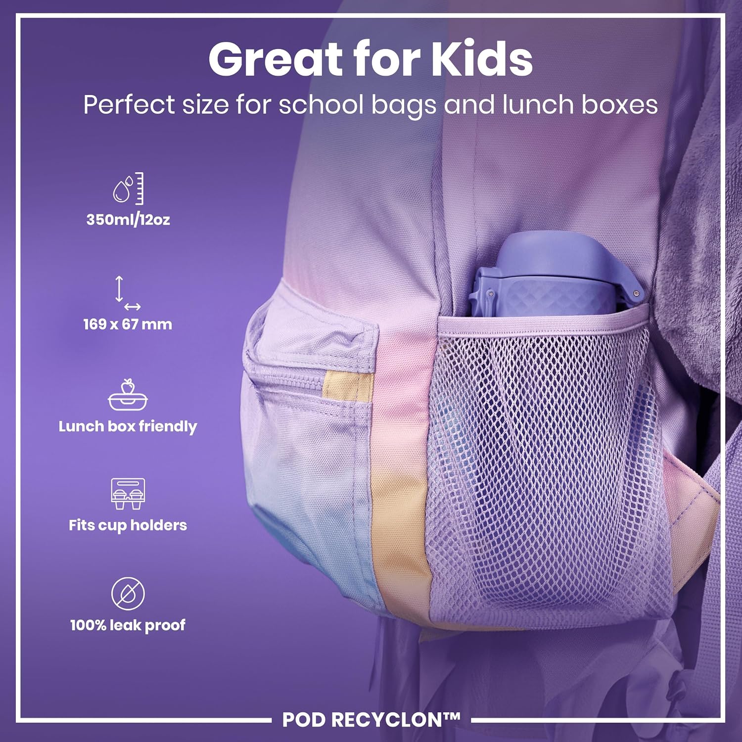 Detalle 2 de Ion8 Kids Water Bottle 350 ml: Leak-Proof, Dishwasher Safe and Carbon Neutral