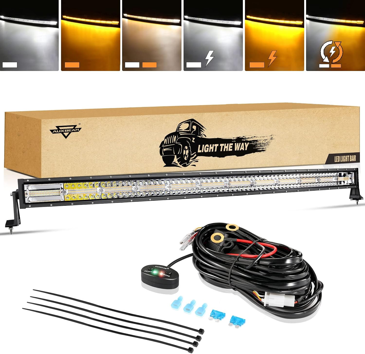 Detalle de Auxbeam 50-Inch Curved LED Light Bar, 288W Dual-Color, 6 Modes
