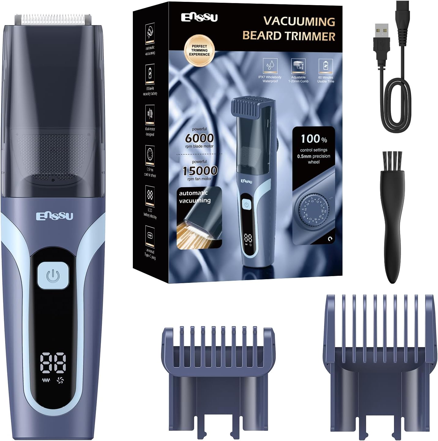 Detalle de Vacuum Beard Trimmer for Men with Ceramic Blades and USB-C Charging
