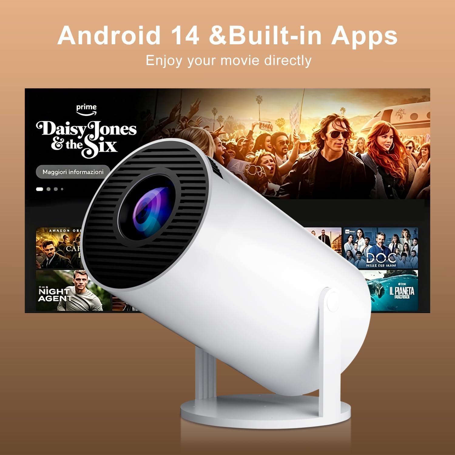 Detalle de Salange HY300Pro Mini Projector: Compact Android 14 Portable Cinema for Bedroom