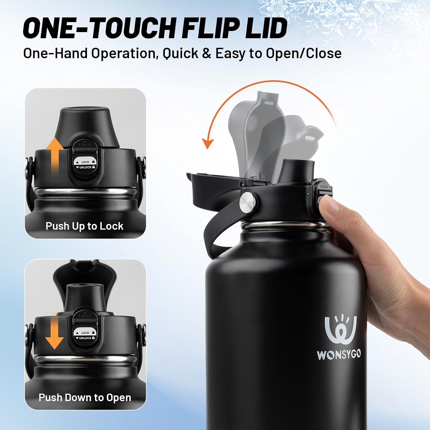 Thumbnail 4 de WONSYGO 64-BK01 Insulated Water Bottle, 64 oz Stainless Steel