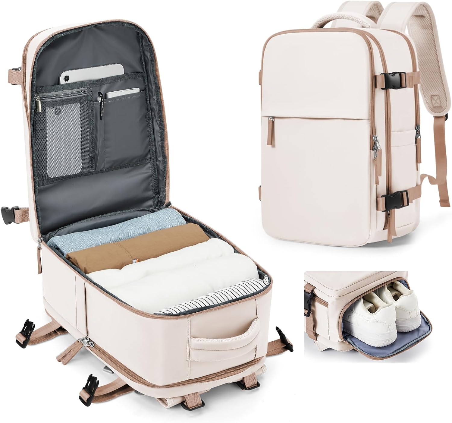 Detalle de SZLX Vakuum Rucksack Ryanair Handgepäck 40x30x20 – vielseitiger Flugbegleiter mit Schuhfach und Laptop 14 Zoll