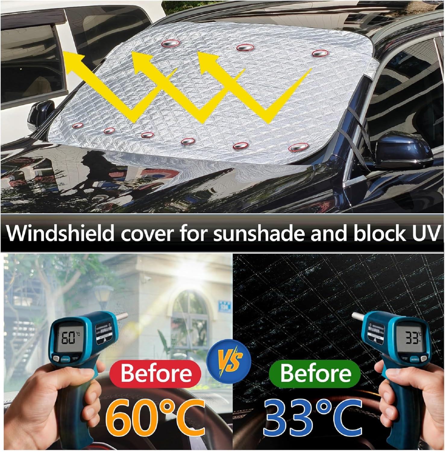 Thumbnail 2 de Laihur car windscreen cover (9 magnets) – UV sun shade for summer, frost & snow protection for winter