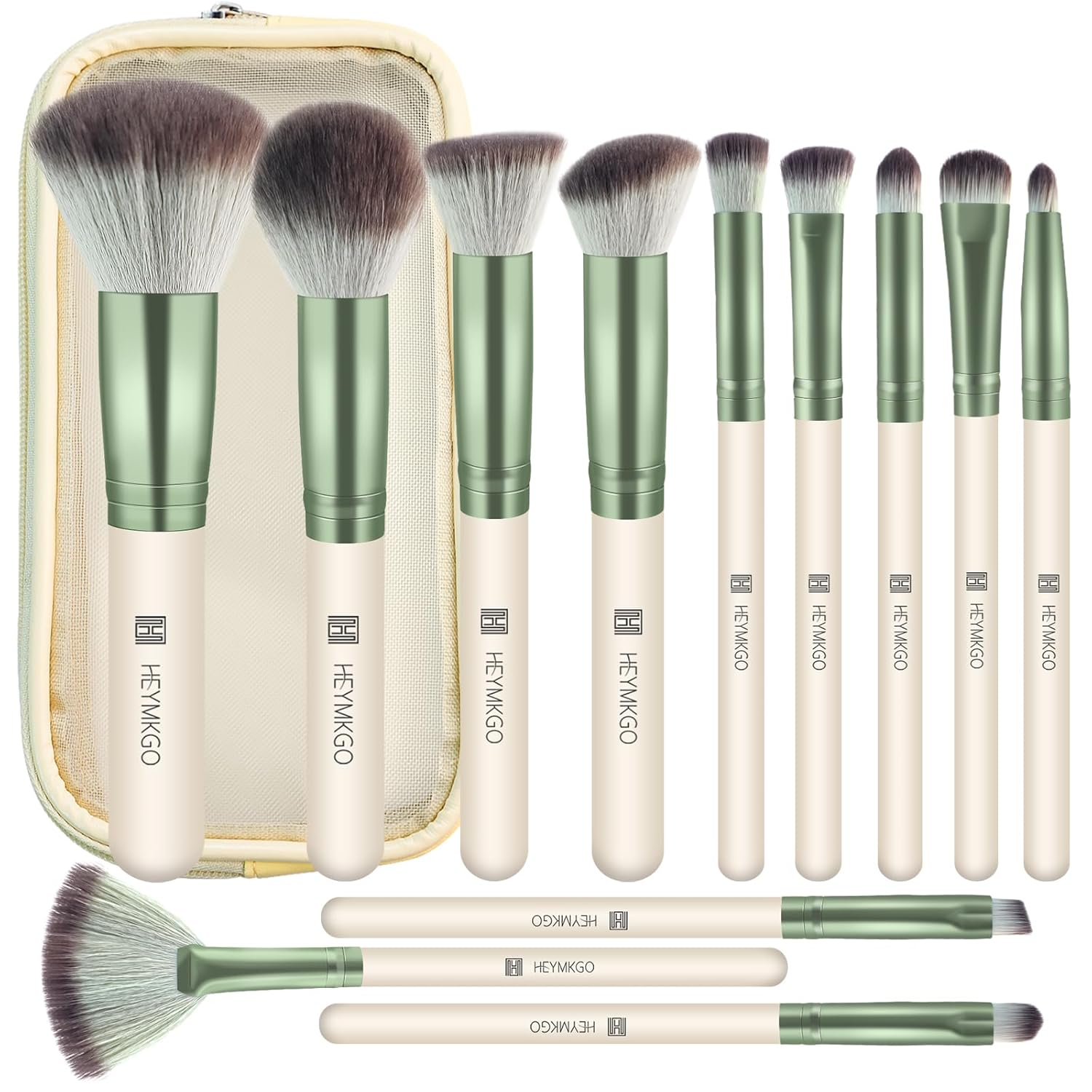 Detalle de HEYMKGO Pinselset Makeup 12-teilig – Profi-Makeup-Pinsel mit Reisetasche