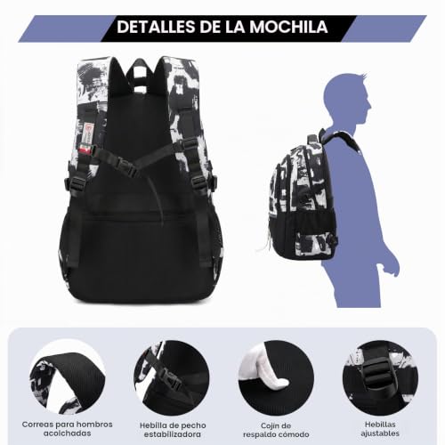 Detalle de Amythe Mochilas Escolares Adolescentes 32 L con Correa para Carro, Negro