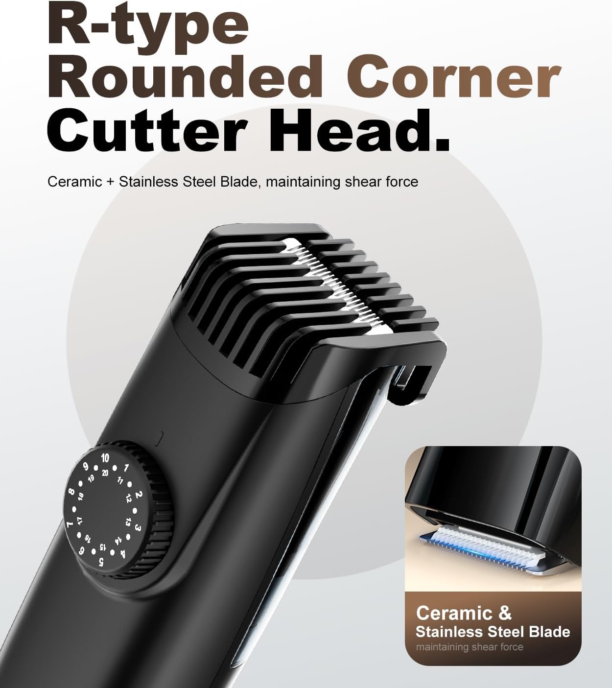 Detalle de TEPOTZ Vacuum Beard Trimmer for Men — No Mess, 40 Length Settings, Ceramic Blade, USB-C
