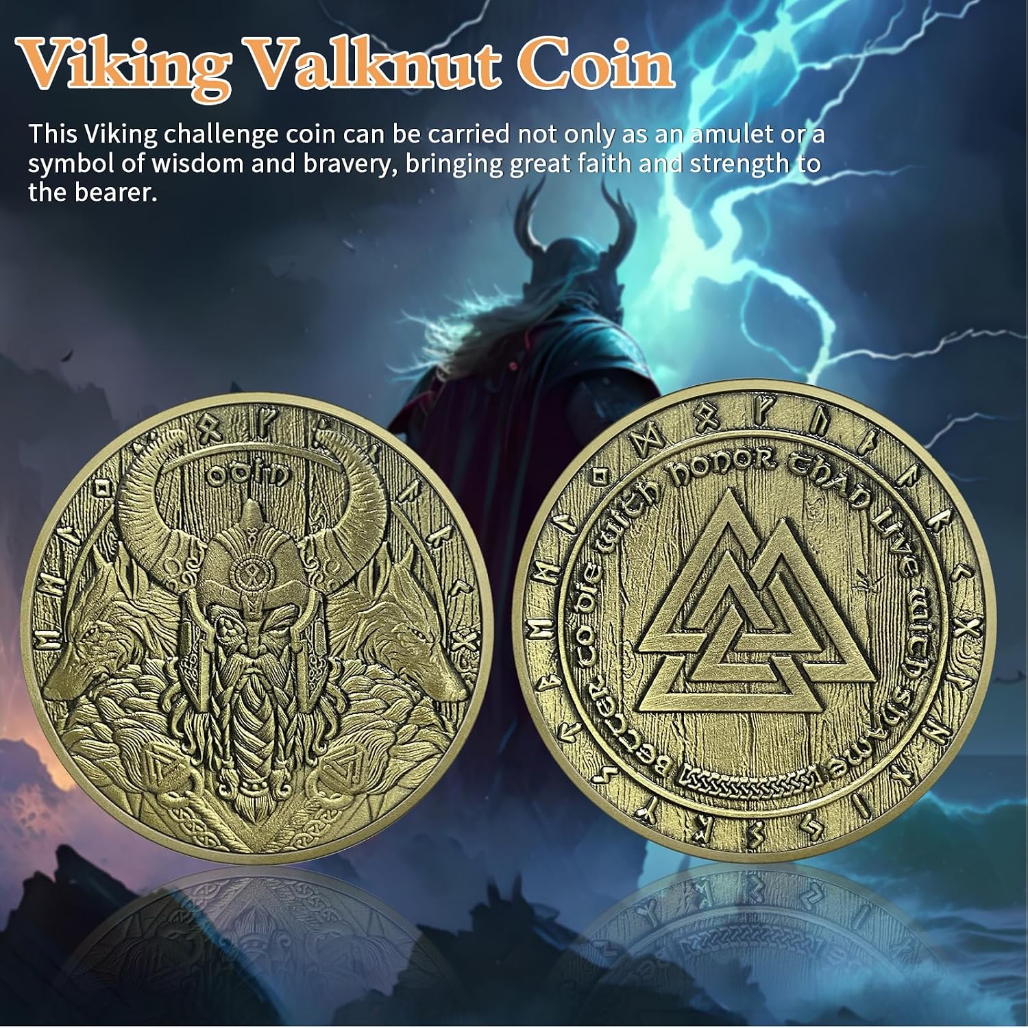 Thumbnail 5 de AtSKnSK Odin Münze als Wikinger Valknut Amulett (Valknut-Knoten) für Männer