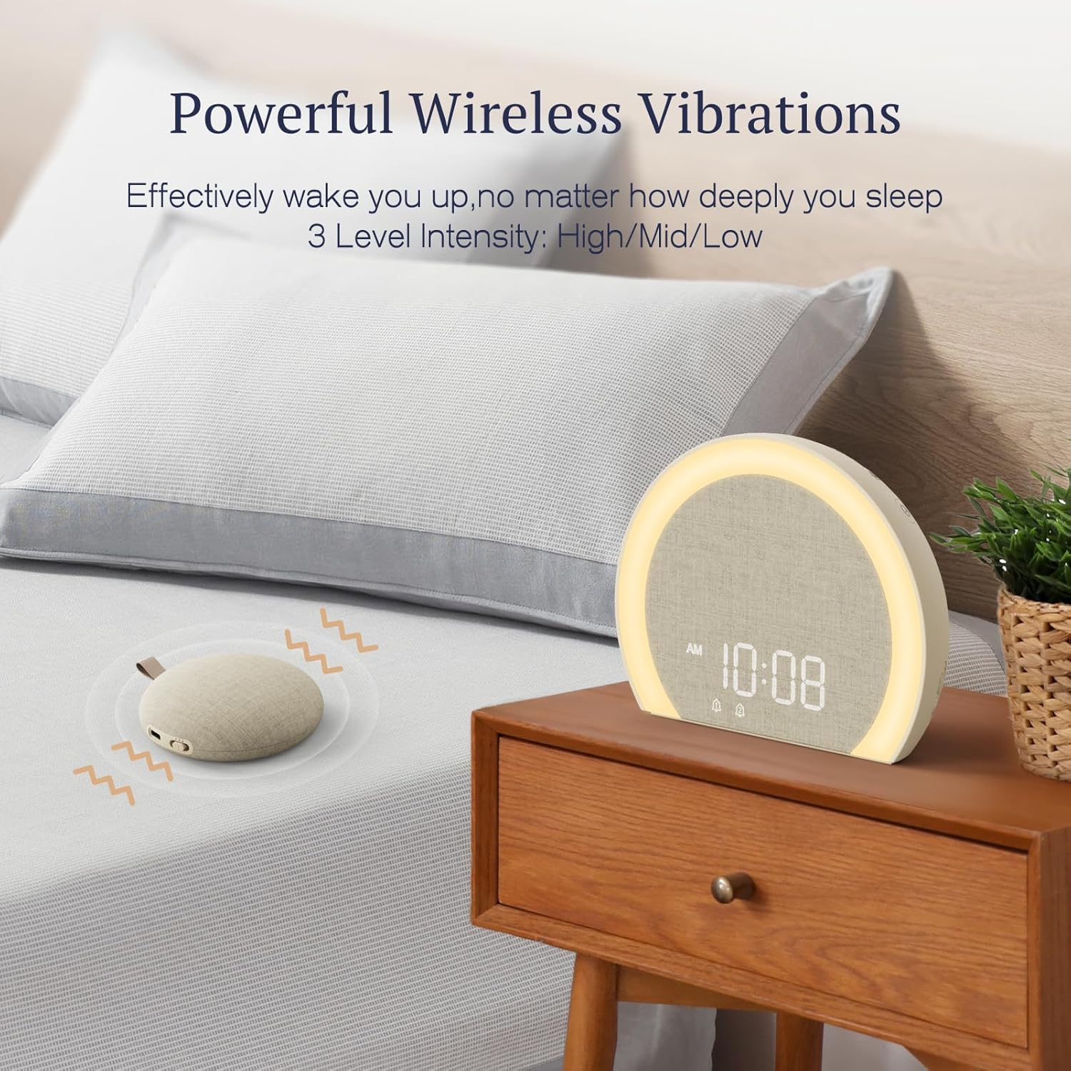 Thumbnail 1 de ANJANK Extra lauter Wecker mit kabelloser Vibration, Licht & 2 Alarmen (9-Farben Nachtlicht)