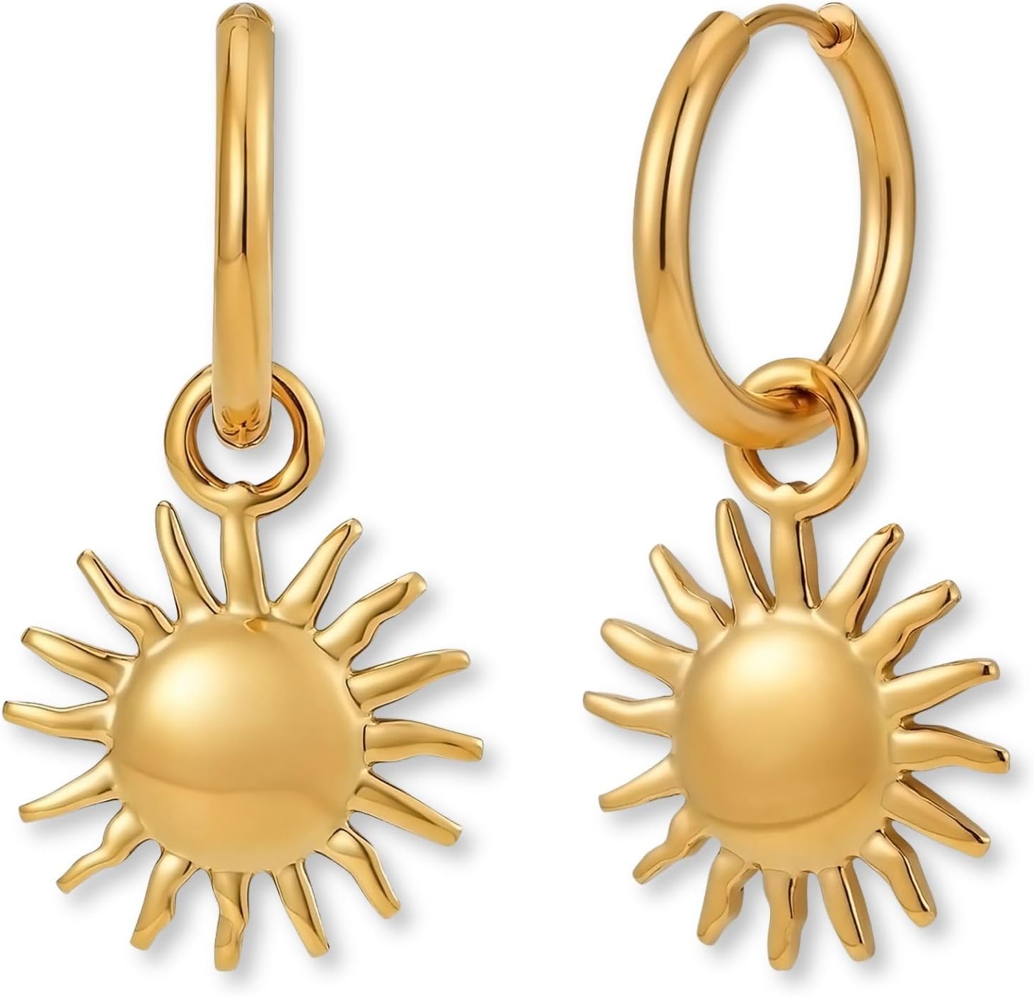 Thumbnail 6 de Boucles d'oreilles créoles avec pendentif soleil – acier 316L en argent, or 18K ou rose 18K, 17 mm