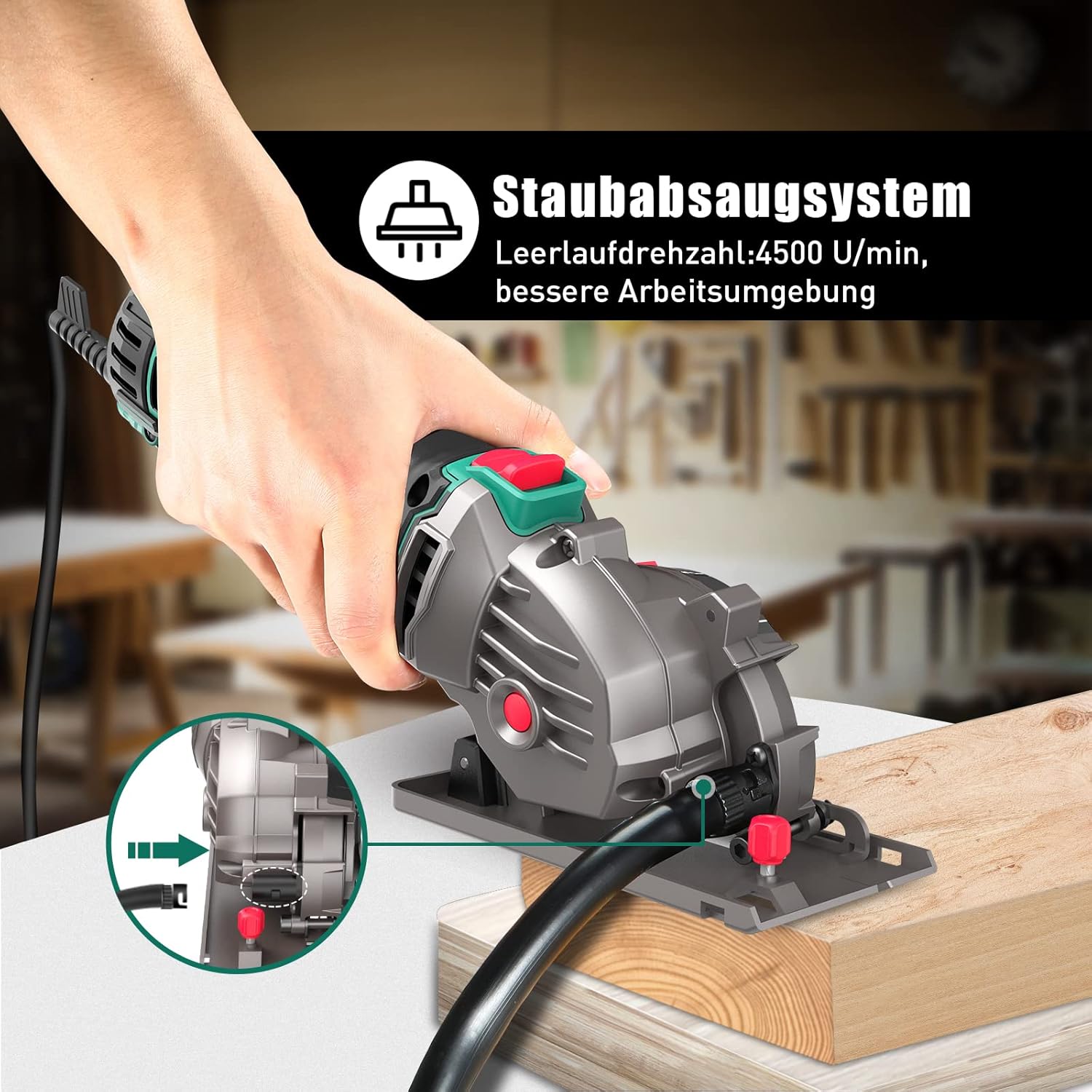 Thumbnail 6 de HYCHIKA Mini Kreissäge 500 W mit 3 Sägeblättern, 4.500 RPM, 0–25 mm Schnitttiefe