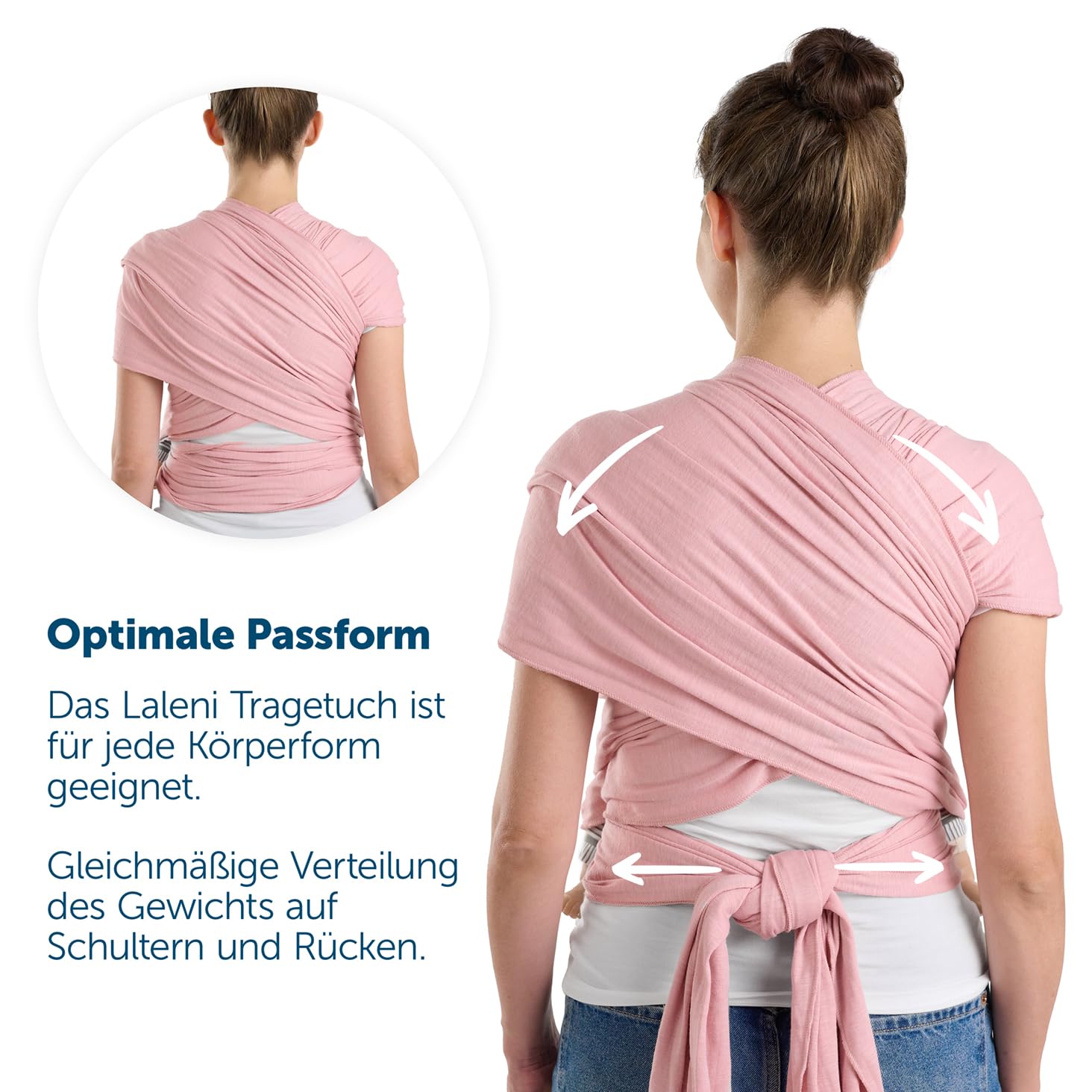 Detalle de Laleni Tragetuch Baby neugeboren bis 15 kg (5,10 m) in Rose – weiche Baumwolle, OEKO‑TEX zertifiziert