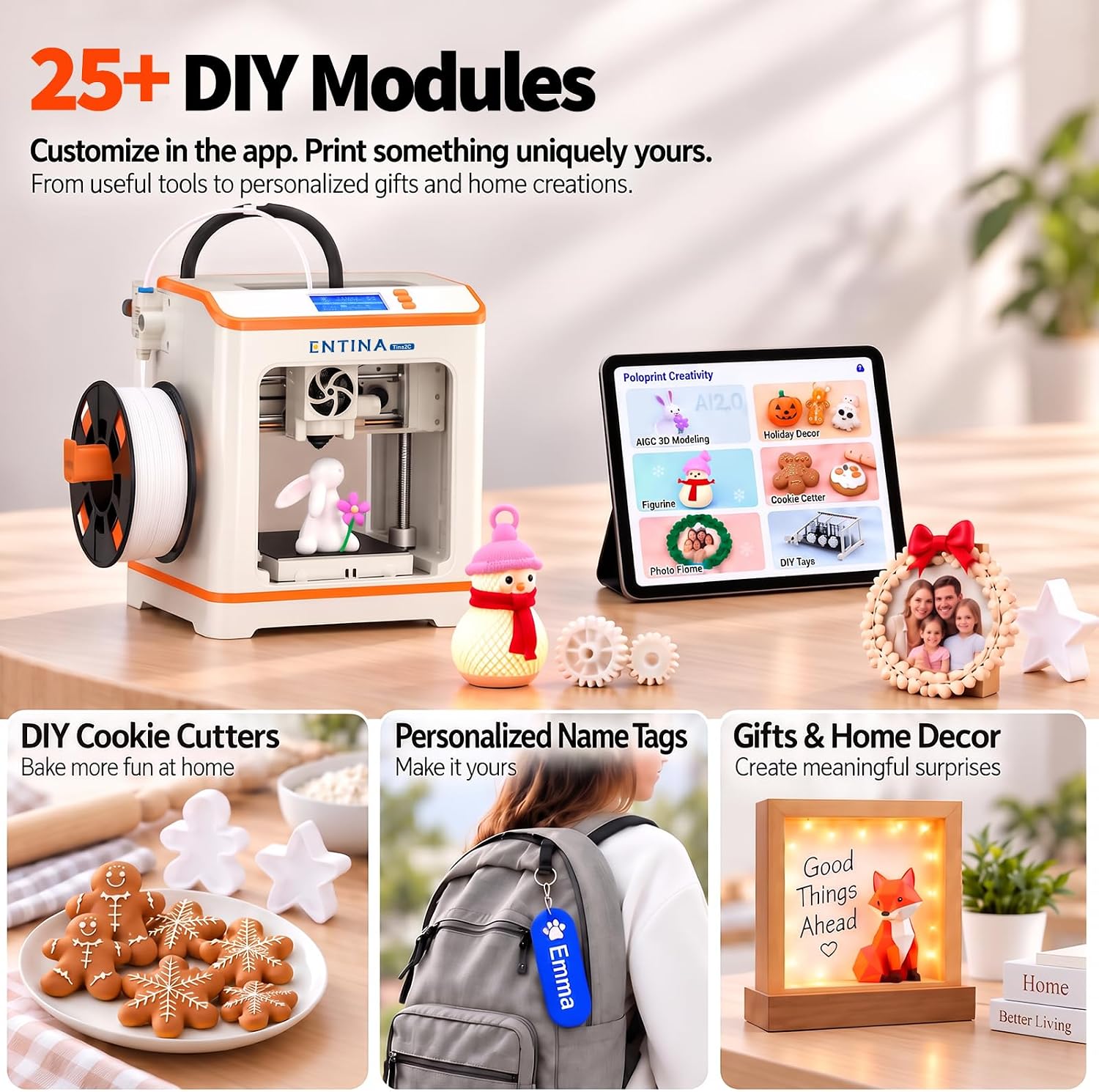 Detalle de Entina Tina2C Mini 3D Printer with Auto Leveling and WiFi App Control