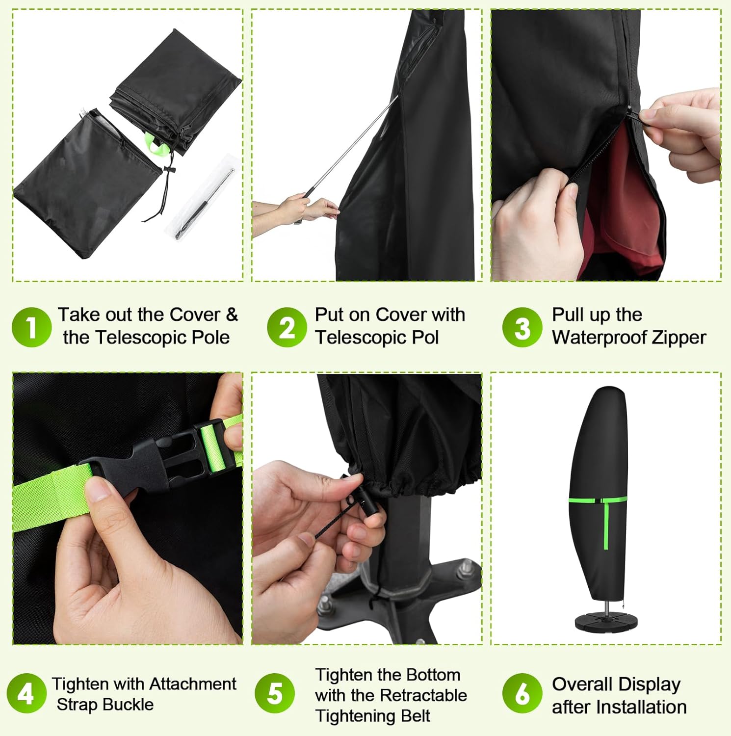 Thumbnail 6 de GEMITTO Sonnenschirm Schutzhülle für Ampelschirm (2–4 m) – wetterfest, wasserdicht, wind- und schneefest, 210 x 45 x 72/32 cm