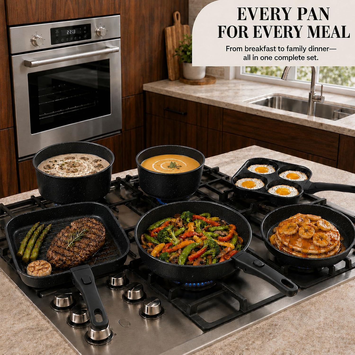 Detalle 2 de KIKCOIN 24-Piece Nonstick Cookware Set