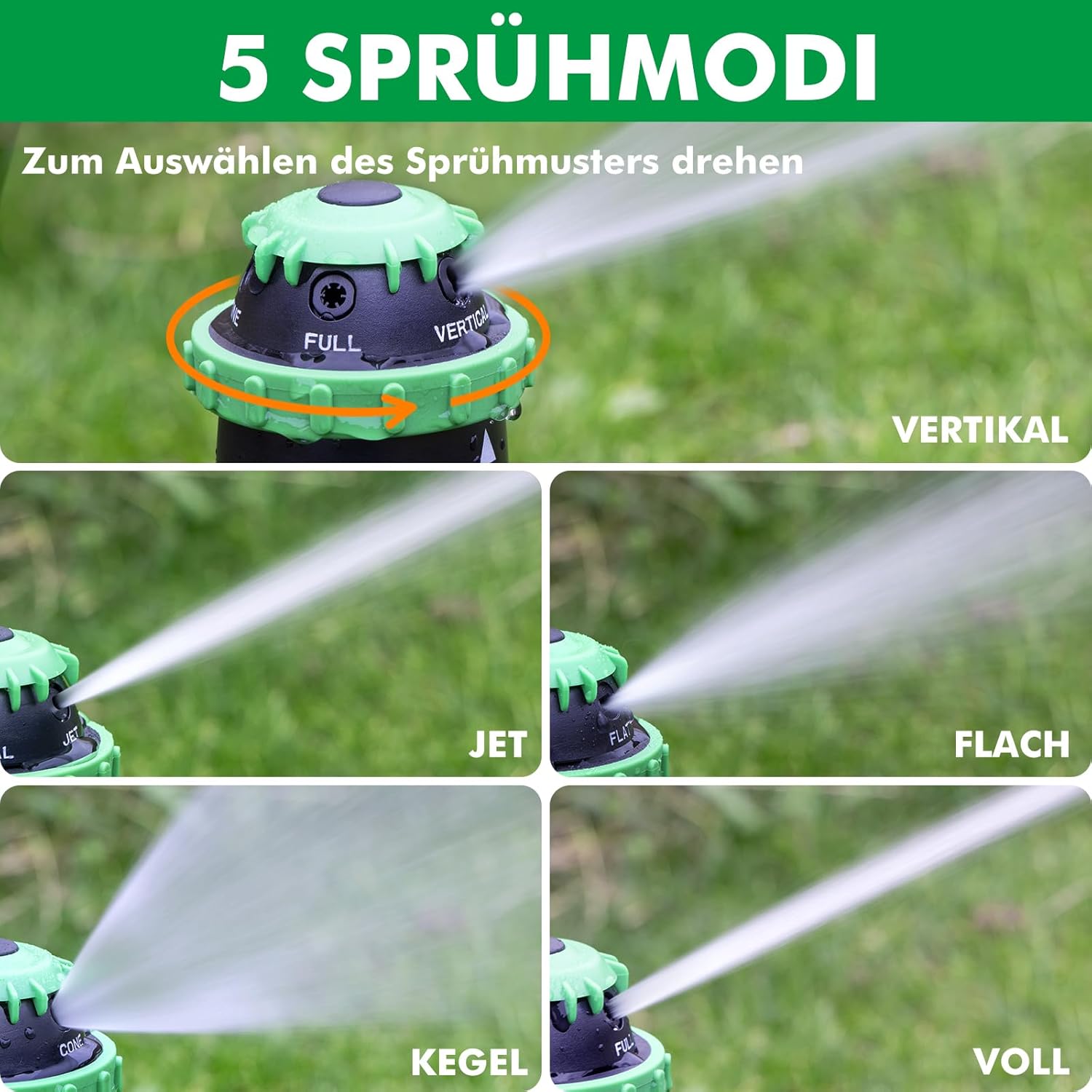 Thumbnail 4 de RESTMO Getriebe-Sprinkler 2er-Set mit Metallspike-Basis – 15 m Reichweite, 180 m² Abdeckung, 5 Sprühmuster